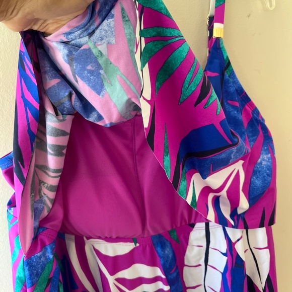 Tankini Plus Sz 18W Tropical Adj Straps Pullover Stretch Top Layered Ruffle - Picture 6 of 8